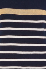 Yumi Navy Striped Knitted Dress With Button Cuff Detail