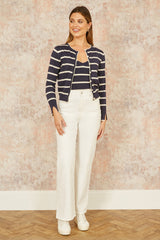 Yumi Navy Striped Sparkle Knitted Cardigan