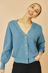 Yumi Blue Relaxed Fit Cardigan With Stitch Detail
