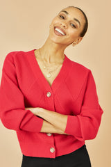 Yumi Red Relaxed Fit Cardigan With Stitch Detail
