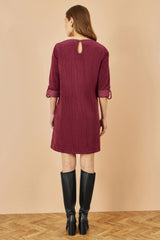 Yumi Burgundy Cord Tunic Dress With 3/4 Sleeves And Pockets