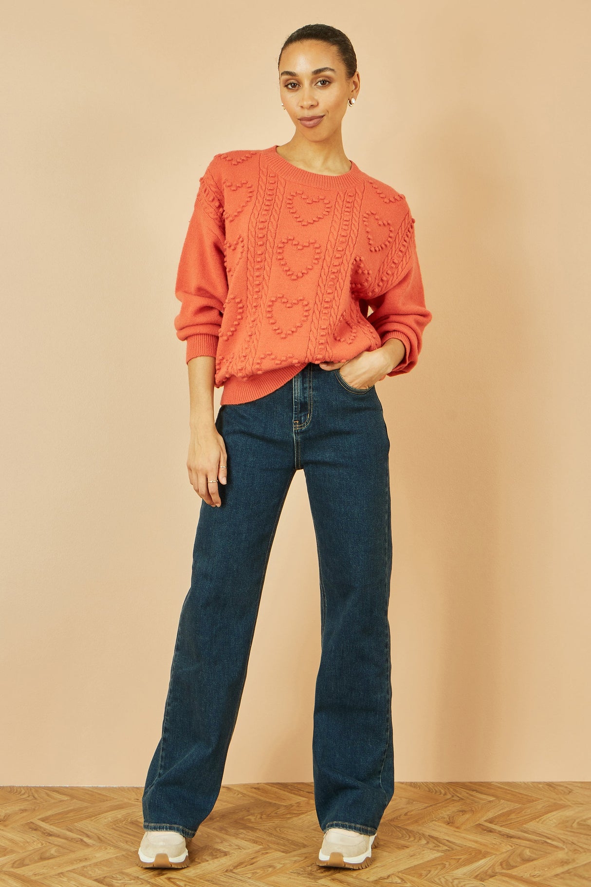 Yumi Orange Heart Knit Relaxed Jumper