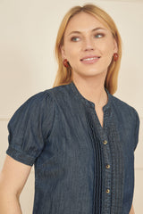 Yumi Blue Chambray Pleated Denim Shirt