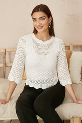 Yumi Ivory Crochet Knitted Top With Scallop Edge