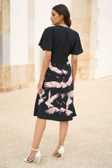 Yumi Black Recycled Fabric Crane Print Kimono Midi Dress