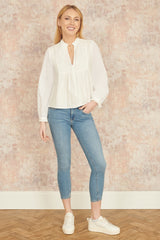 Yumi White Pleated Cotton Bib Shirt