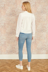 Yumi White Pleated Cotton Bib Shirt