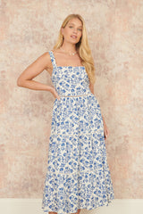 Yumi Blue Floral Broderie Anglaise Midi Sun Dress