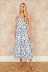 Yumi Blue Floral Broderie Anglaise Midi Sun Dress