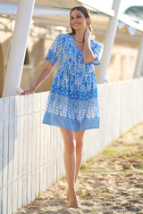 Yumi Blue Viscose Palm Relaxed Tunic