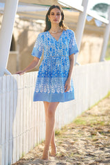 Yumi Blue Viscose Palm Relaxed Tunic
