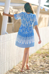 Yumi Blue Viscose Palm Relaxed Tunic