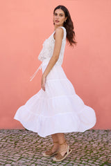 Yumi White Midi Boho Skirt