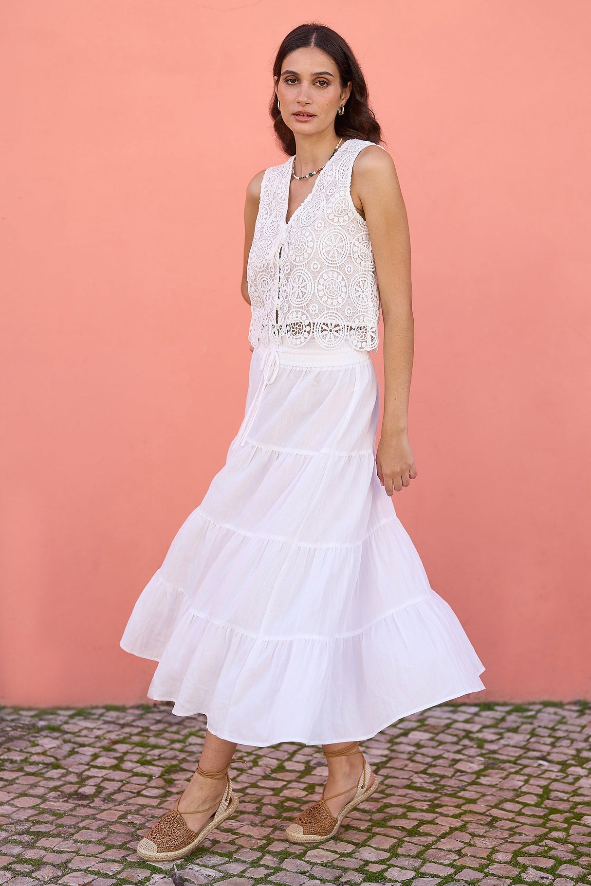 Yumi White Midi Boho Skirt