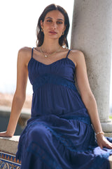 Yumi Navy Lace Tiered Strappy Maxi Dress