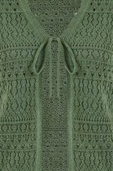 Yumi Green Crochet Tie Front Cardigan