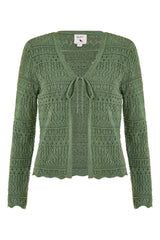 Yumi Green Crochet Tie Front Cardigan