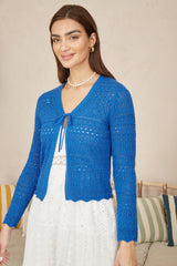 Yumi Blue Crochet Tie Front Cardigan