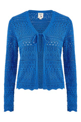 Yumi Blue Crochet Tie Front Cardigan