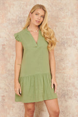 Yumi Green Double Cotton Tunic With Frill Sleeves