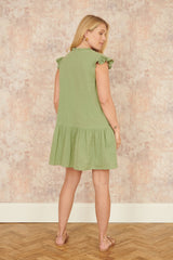 Yumi Green Double Cotton Tunic With Frill Sleeves