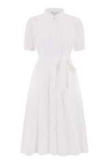 Yumi White Cotton Broderie Anglaise Midi Shirt Dress