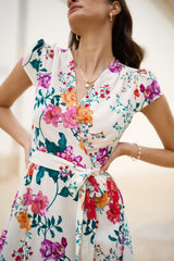 Yumi Ivory Flower Print Wrap Midi Dress