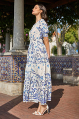 Yumi White Border Print Maxi Dress