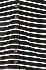 Yumi Black Striped Cotton Jersey Lettuce Trim T-Shirt