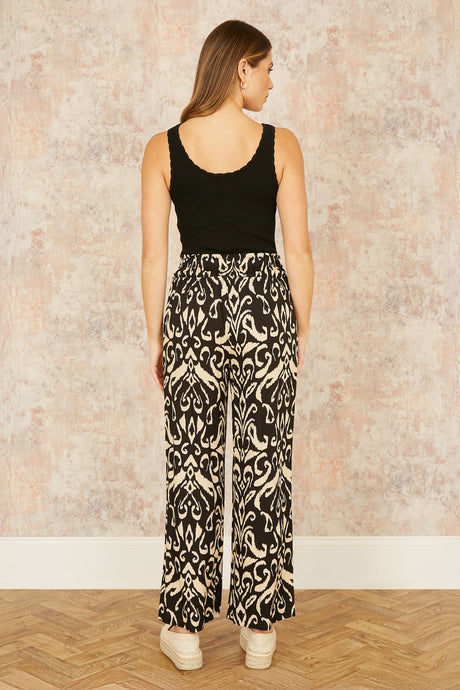 Yumi Black Ikat Print Relaxed Fit Trousers
