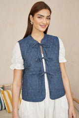 Yumi Blue Chambray Cotton Quilted Reversible Vest