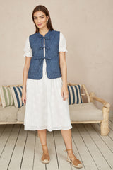 Yumi Blue Chambray Cotton Quilted Reversible Vest