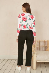 Yumi White Rose Print Cardigan With Tie Front