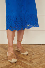 Yumi Blue Cotton Shirt Midi Dress With Cut Out Details