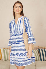 Yumi Blue Geo Stripe Print Beach Tunic