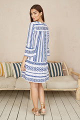 Yumi Blue Geo Stripe Print Beach Tunic
