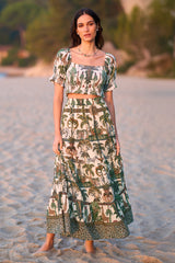 Yumi White Cotton Voile Safari Midi Skirt