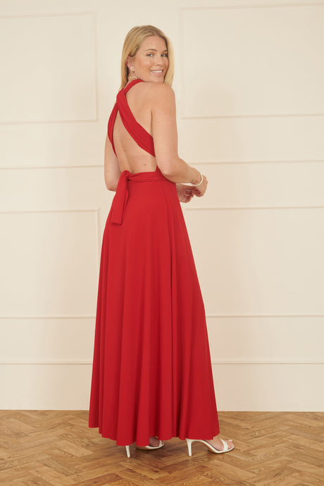 Yumi Red Jersey Stretch Multiway Midi Dress