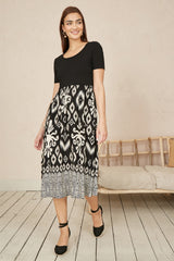 Yumi Black Jersey Stretch Top And Ikat Skirt Midi Dress
