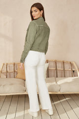 Yumi Green Stretch Cotton Denim Jacket
