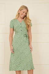 Yumi Green Ditsy Print Midi Tea Dress