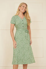 Yumi Green Ditsy Print Midi Tea Dress