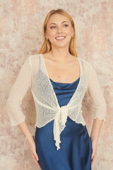 Yumi White Popcorn Yarn Tie Front Bolero