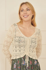 Yumi Ivory Crochet Top With Front Ruching