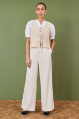 Yumi Beige Knitted Tie Detail Knitted  Waistcoat