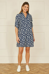 Yumi Navy Geo Print Tunic With Pockets