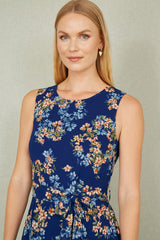Yumi Navy Floral Skater Sleeveless Dress