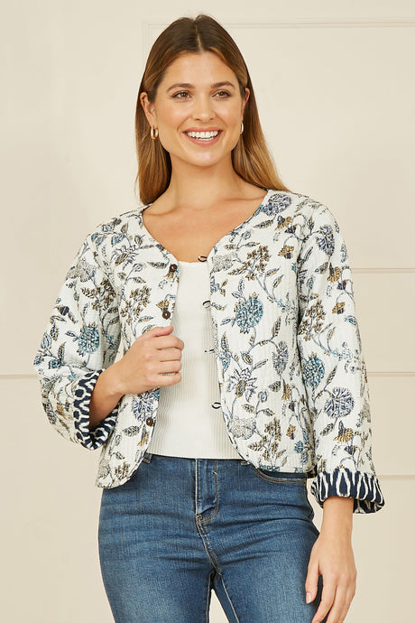 Yumi Navy Ikat Reversible Cotton Quilted Jacket