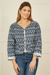 Yumi Navy Ikat Reversible Cotton Quilted Jacket