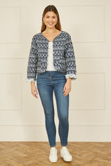 Yumi Navy Ikat Reversible Cotton Quilted Jacket